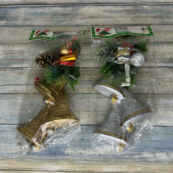Other - Vintage‎ Christmas Decorations Bells Ornament Country Silk MISCO Silver Gold